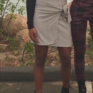 Black and white striped tie front skirt